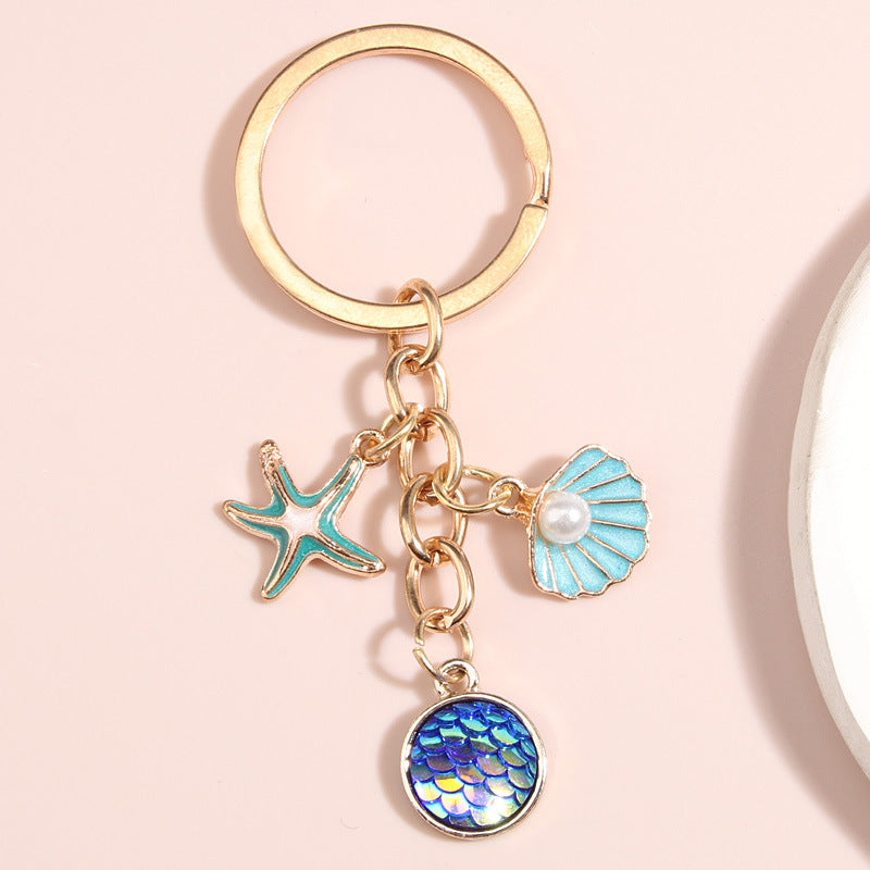 Wholesale Shell Starfish Alloy Drip Oil Keychain